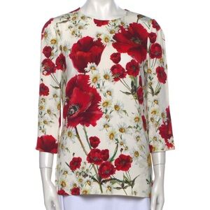 Dolce & Gabbana Red 3/4 Sleeve Boxy Blouse